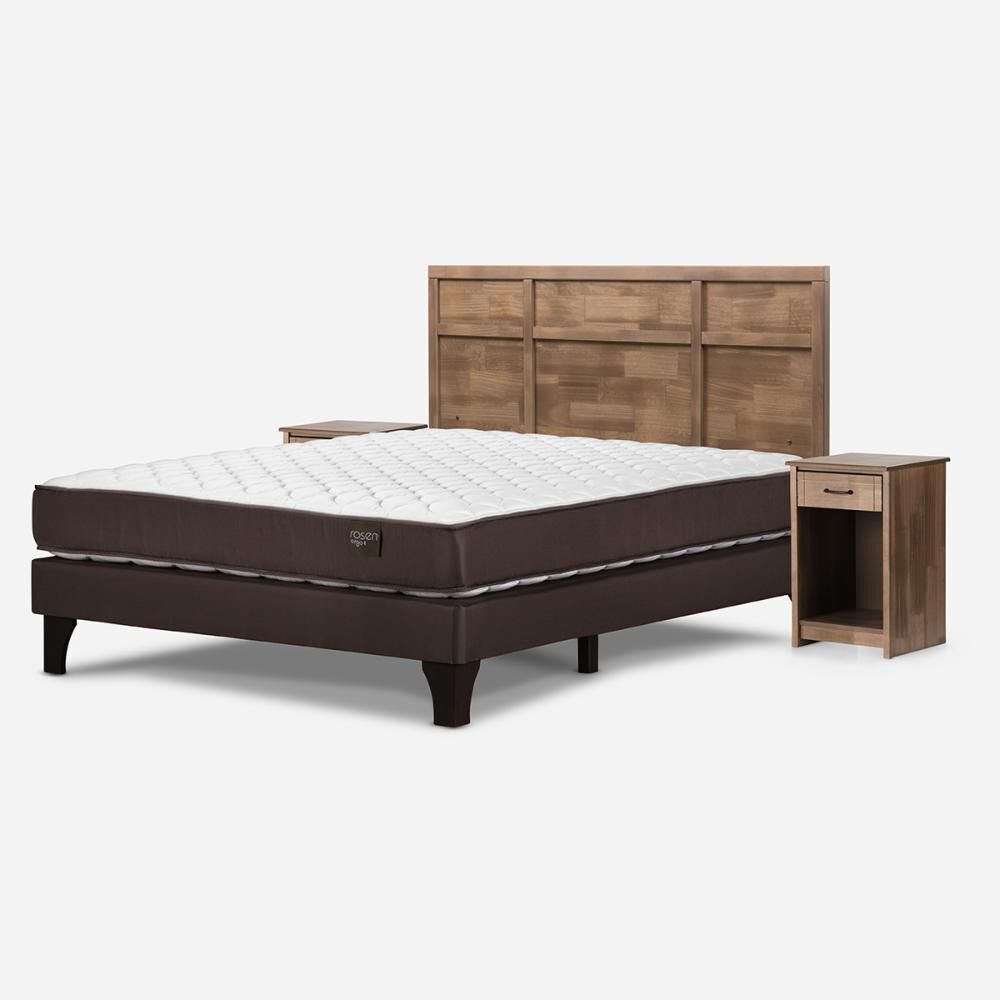 Cama Europea Rosen Ergo T / 2 Plazas / Base Normal + Set De Maderas Robin Tostado image number 0.0