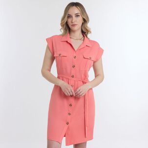 Vestido Tipo Camisero Liso Abotonado Sin Mangas Mujere Geeps