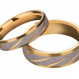 Anillo Titanio Pareja Compromiso Dama Onda Dorada M 4mm