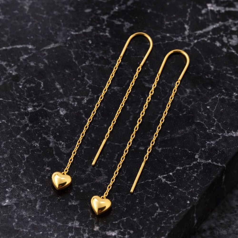 Aros Cadena Coraz&oacute;n Oro 18k 3cm Colgantes 1.5gr Mujer Elegantes Regalo image number 2.0