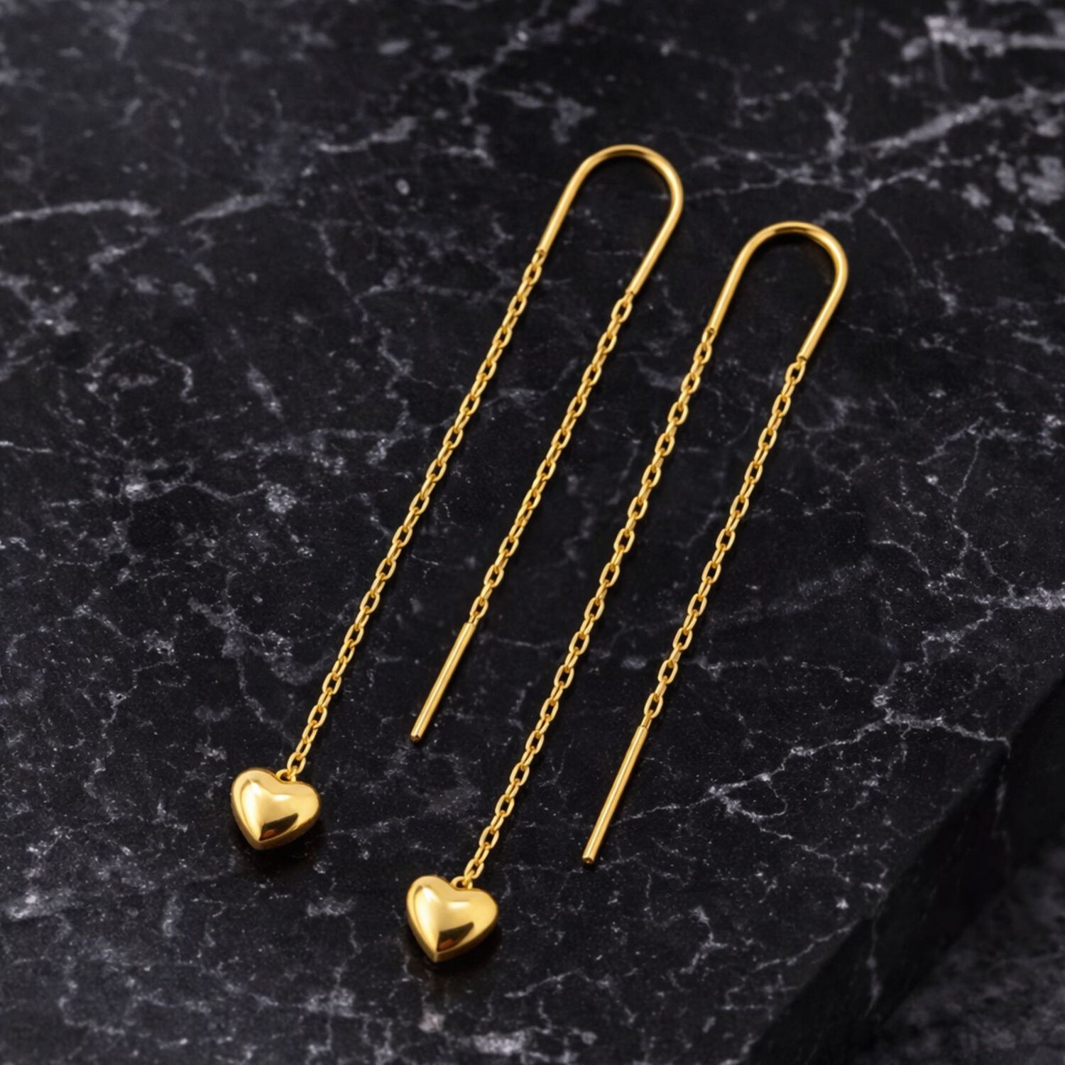 Aros Cadena Coraz&oacute;n Oro 18k 3cm Colgantes 1.5gr Mujer Elegantes Regalo image number 2.0