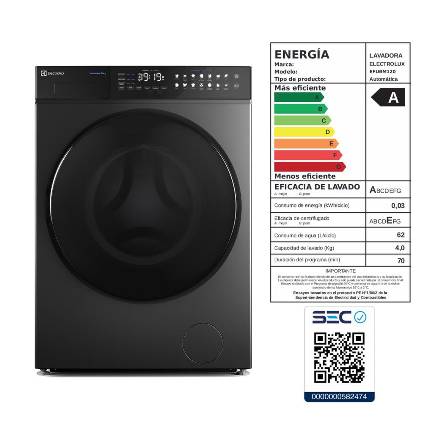 Lavadora Electrolux Eflwm12o / 14 Kilos image number 15.0