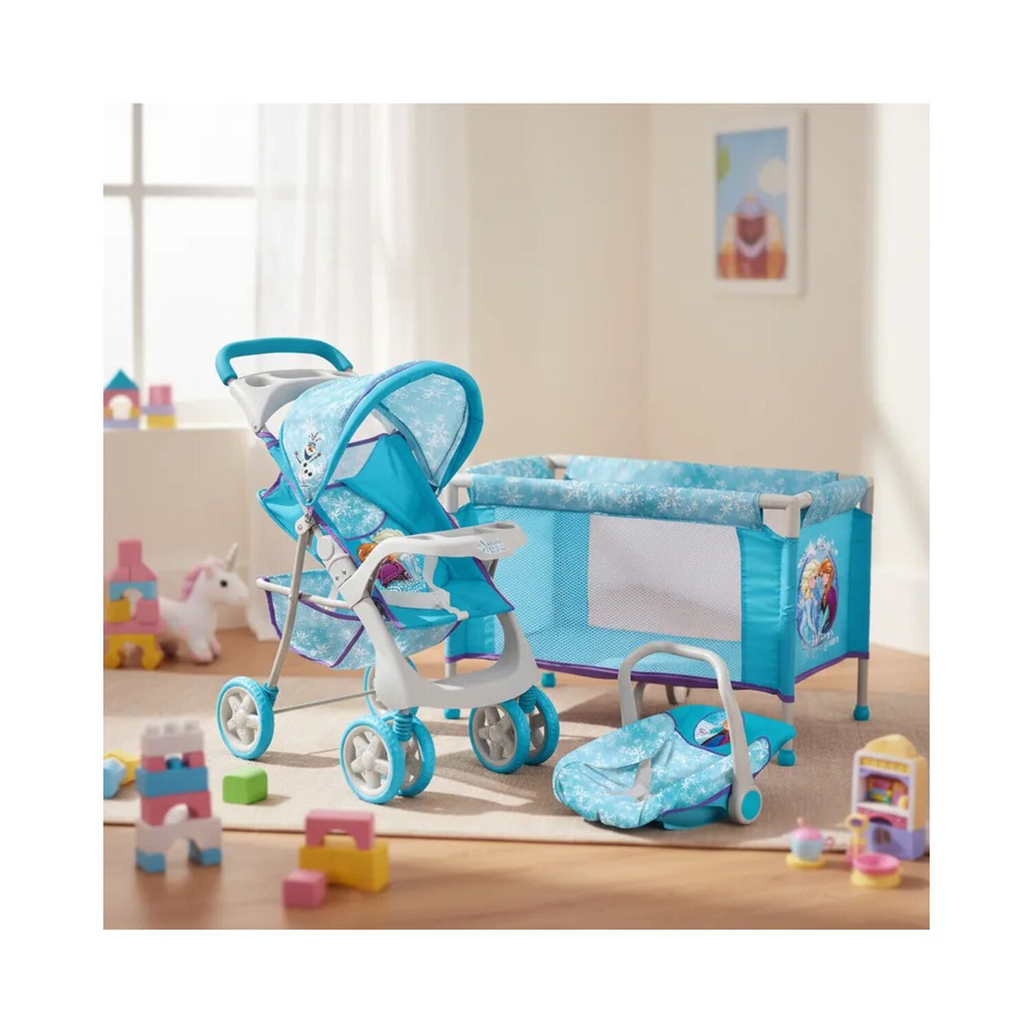 Coche Travel De Juguete Para Mu&ntilde;eca + Cuna Frozen Disney image number 1.0