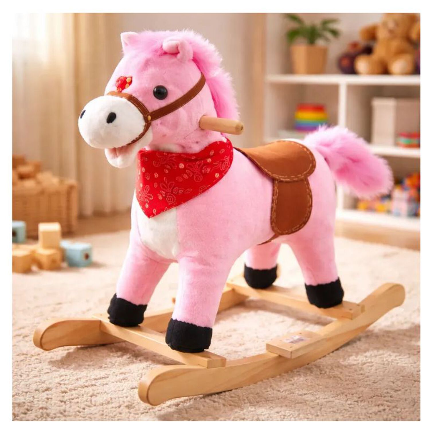 Caballo Balancin Mecedor Para Ni&ntilde;os Con Sonido Caballito Infantil Color Rosa image number 2.0