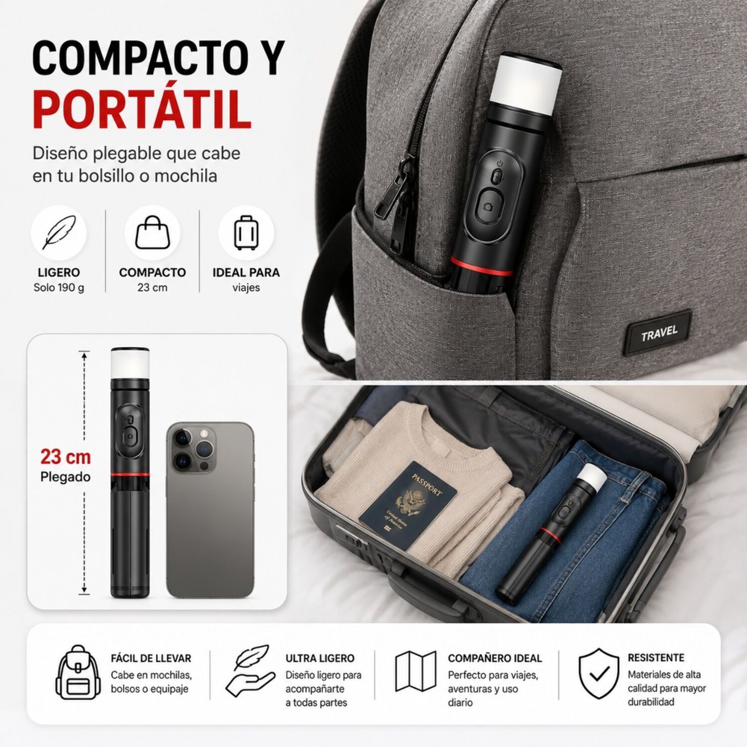 Palo Selfie Tr&iacute;pode Bluetooth Control Remoto Luz Led image number 8.0