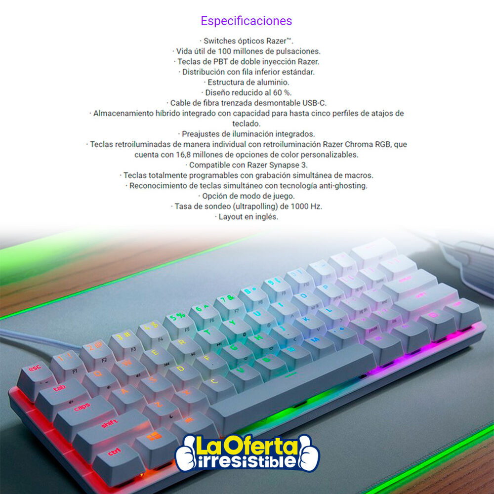 Teclado Razer Huntsman Mini Purple Switch Mercury image number 5.0