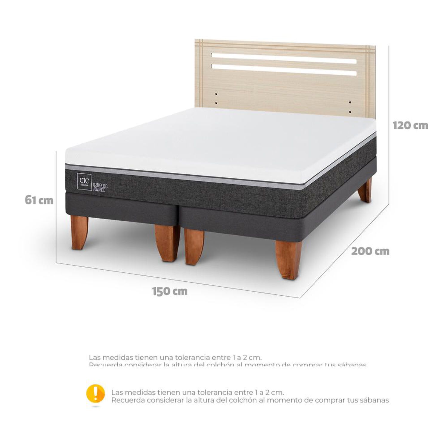 Cama Europea Cic Ortopedic Advance / 2 Plazas / Base Dividida + Respaldo image number 5.0