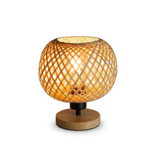 L&aacute;mpara De Mesa Esf&eacute;rica Bamb&uacute; Tejido Base De Madera