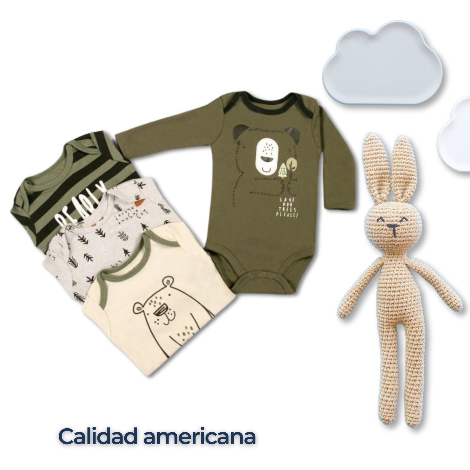 Pack 4 Bodys Ni&ntilde;o Manga Larga Tedmimak 100% Algod&oacute;n Big Bear image number 5.0
