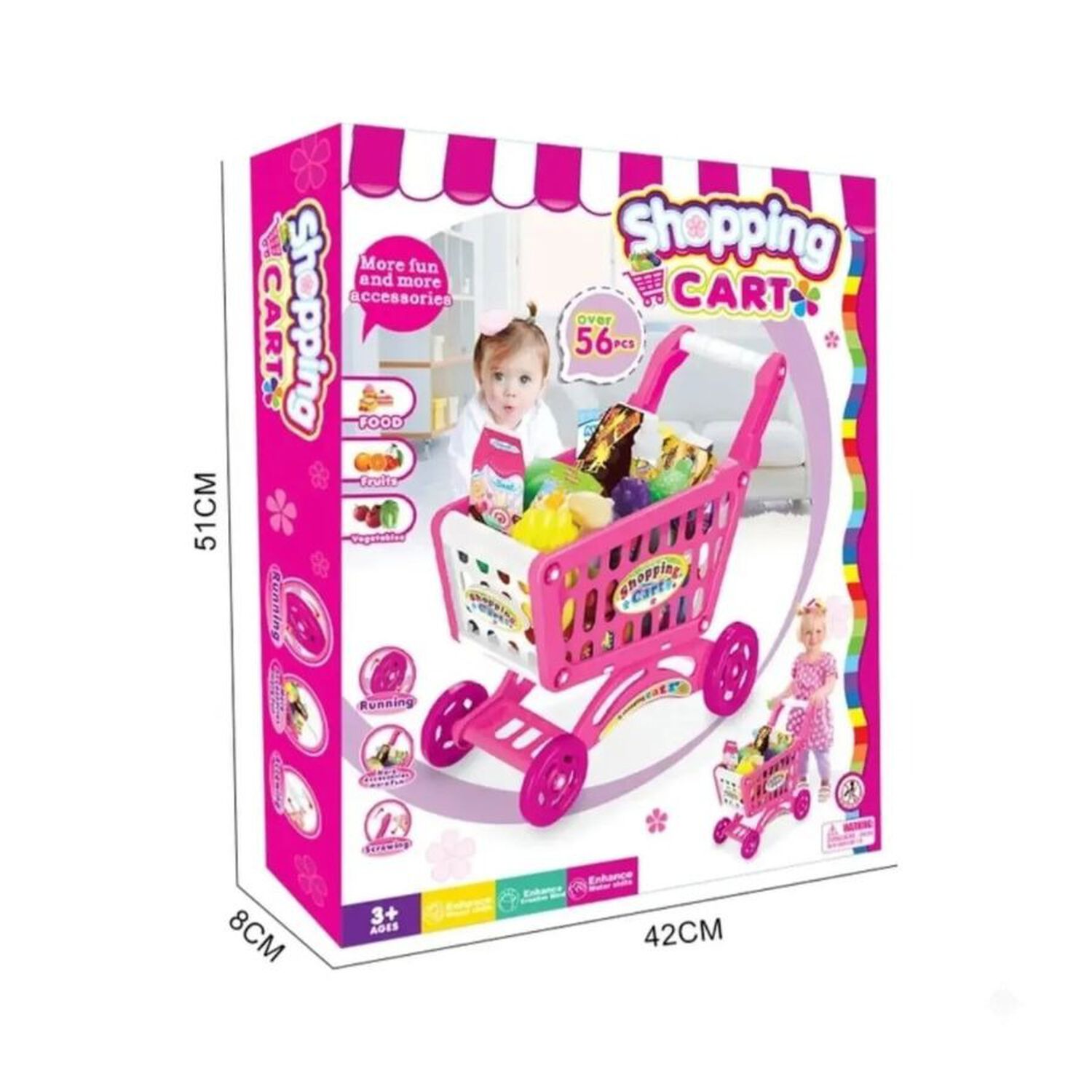 Carrito Supermercado Juguete Para Ni&ntilde;os Rosado 56 Piezas image number 2.0