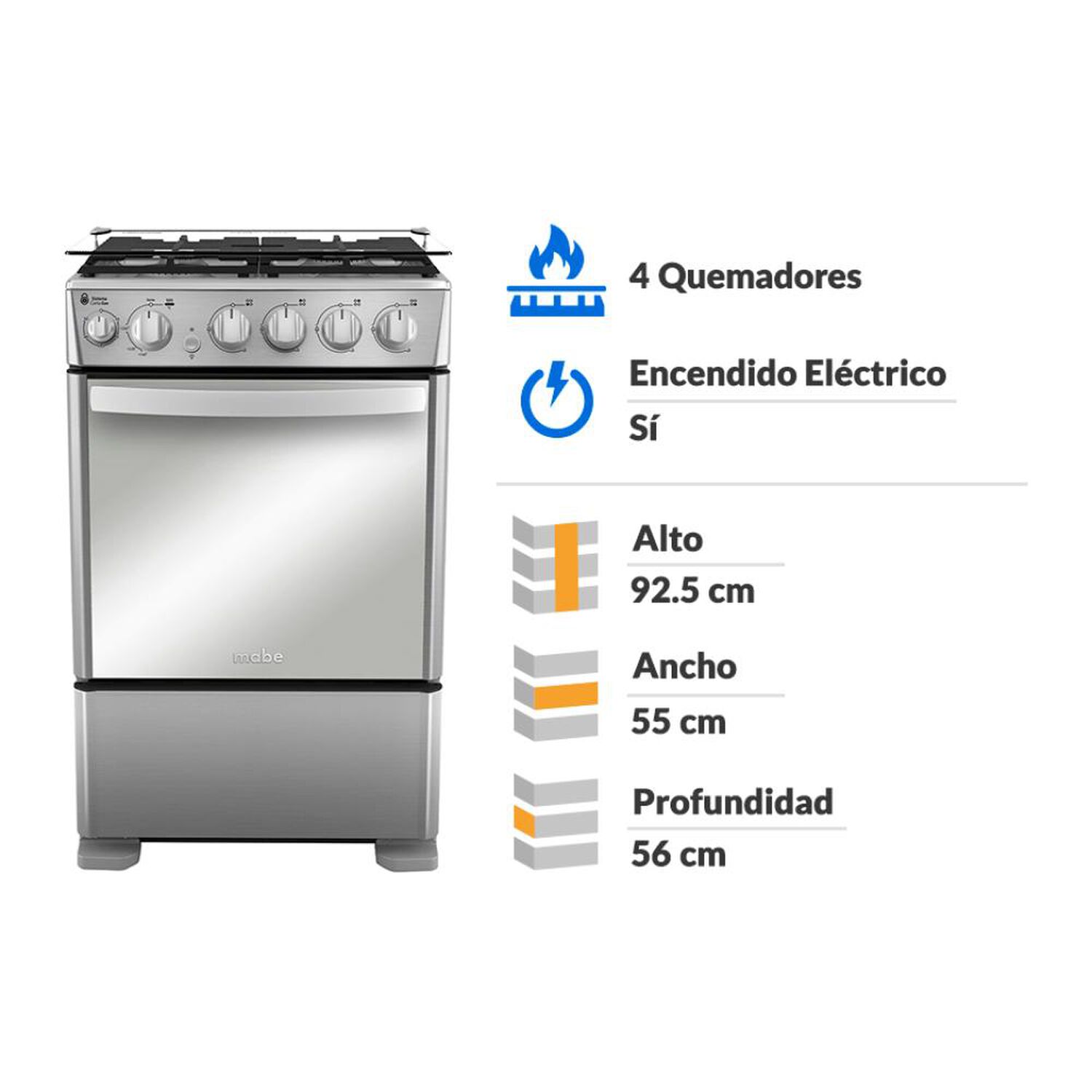 Cocina A Gas Mabe Cmc5540fx1 4 Quemadores image number 1.0