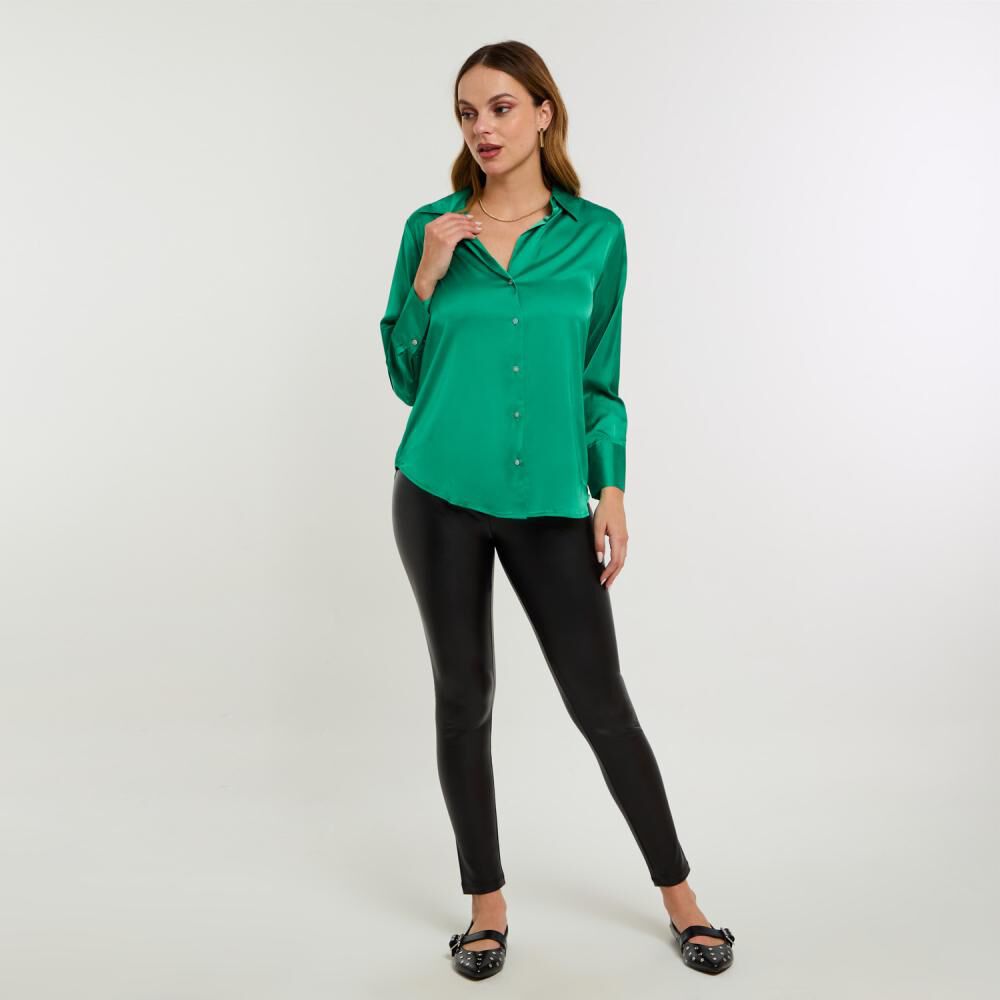 Blusa Lisa Satín Manga Larga Cuello Camisero Mujer Kimera image number 1.0