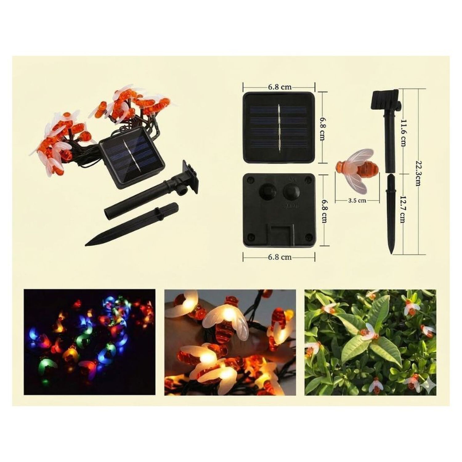 Guirnalda Solar Led Forma De Abeja Impermeable Decoraci&oacute;n Jard&iacute;n image number 1.0