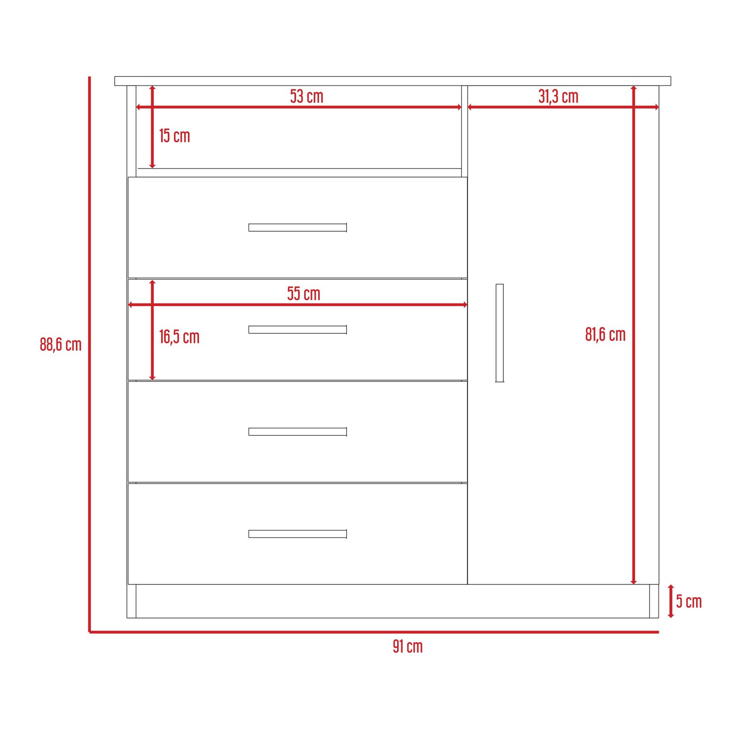 Comoda 4 Cajones 1 Puerta Fm-018g - Gris Claro image number 6.0
