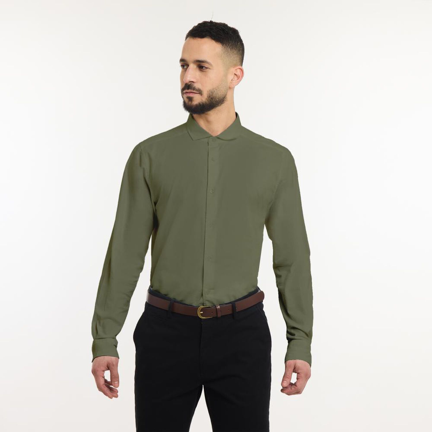 Camisa Lisa Slim Manga Larga Hombre Az Black image number 0.0