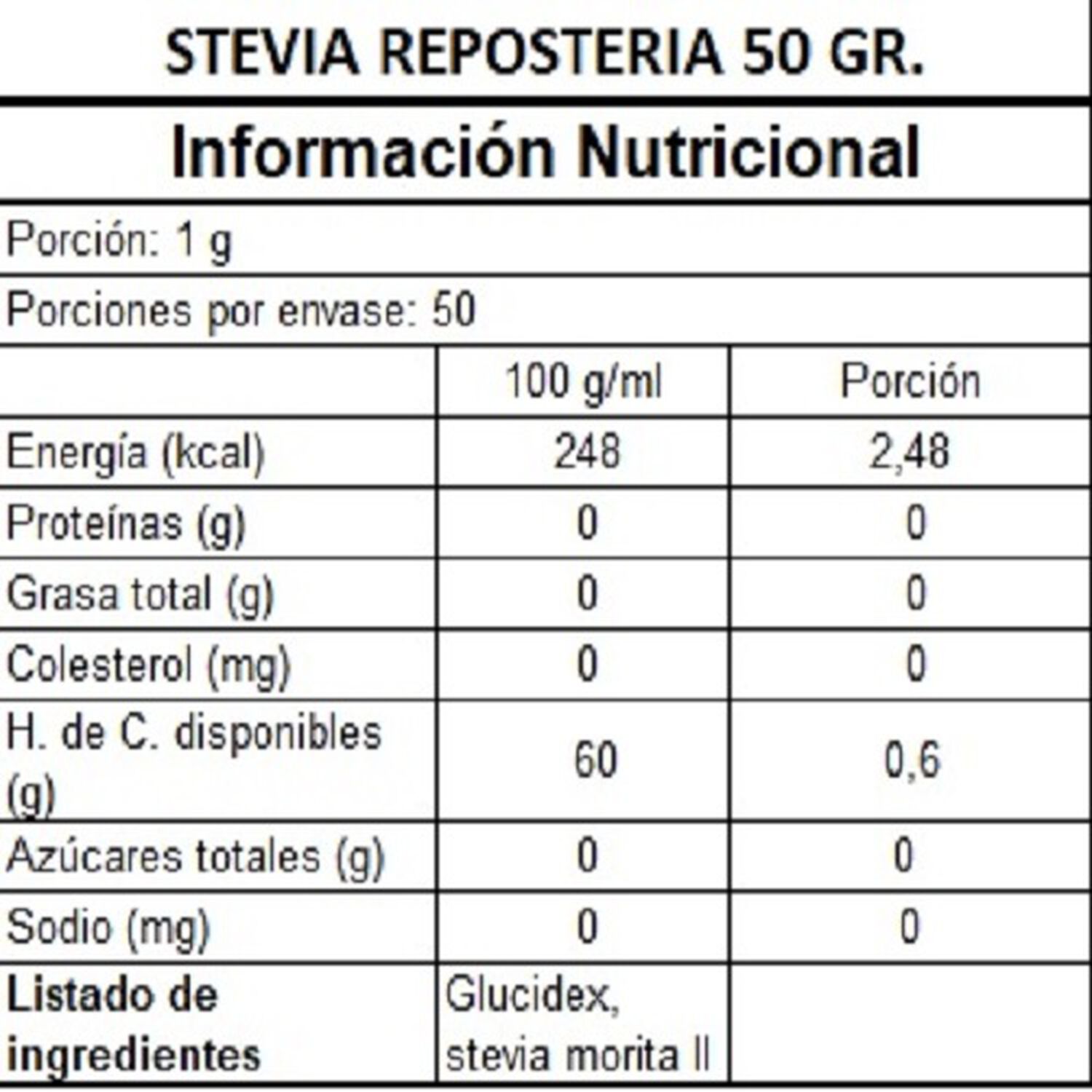 Stevia En Polvo Uso Masivo Y Reposter&iacute;a - 50 G. image number 1.0