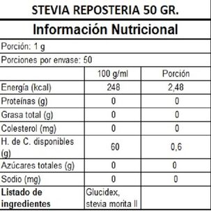 Stevia En Polvo Uso Masivo Y Reposter&iacute;a - 50 G.