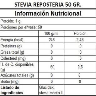 Stevia En Polvo Uso Masivo Y Reposter&iacute;a - 50 G.