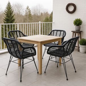 Pack De 4 Butacas Con Apoyabrazos De Terraza Rattan Grecia Color Negro