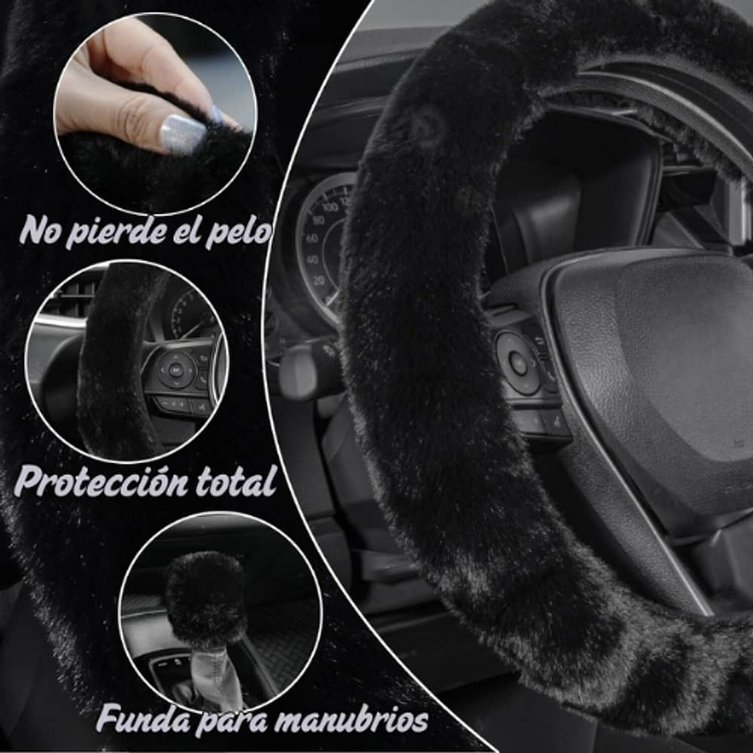 Kit Funda De Volante Pomo Freno Cinturon Reposabrazos Felpa image number 3.0