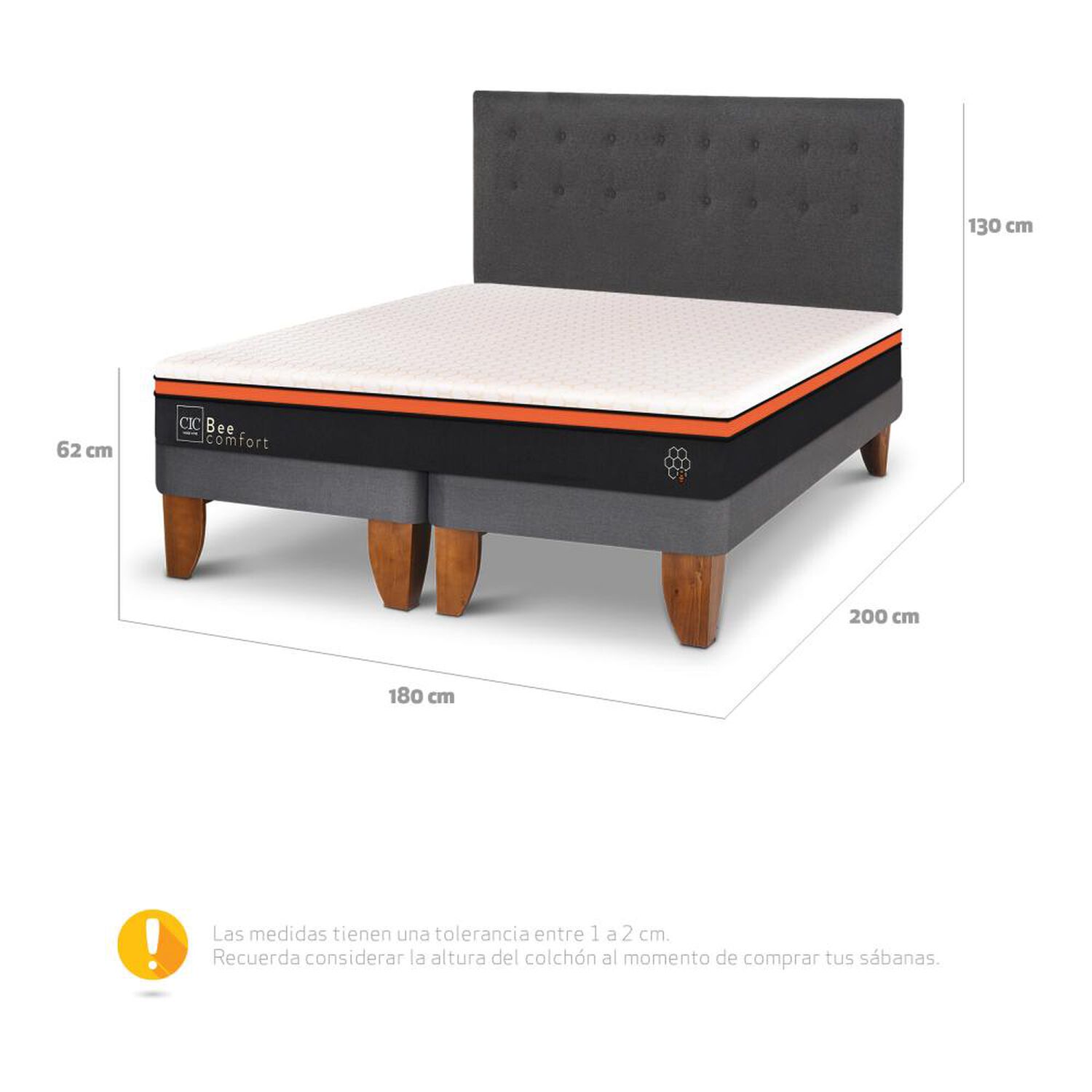 Cama Europea Cic Bee Comfort / King / Base Dividida + Respaldo image number 2.0