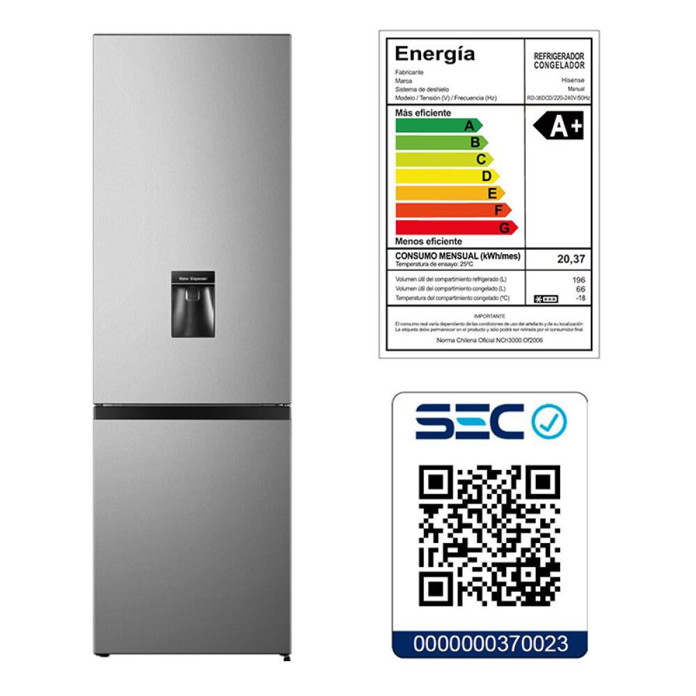 Refrigerador Bottom Freezer Hisense RD-35DCD / Frío Directo / 262 Litros / A+ image number 11.0