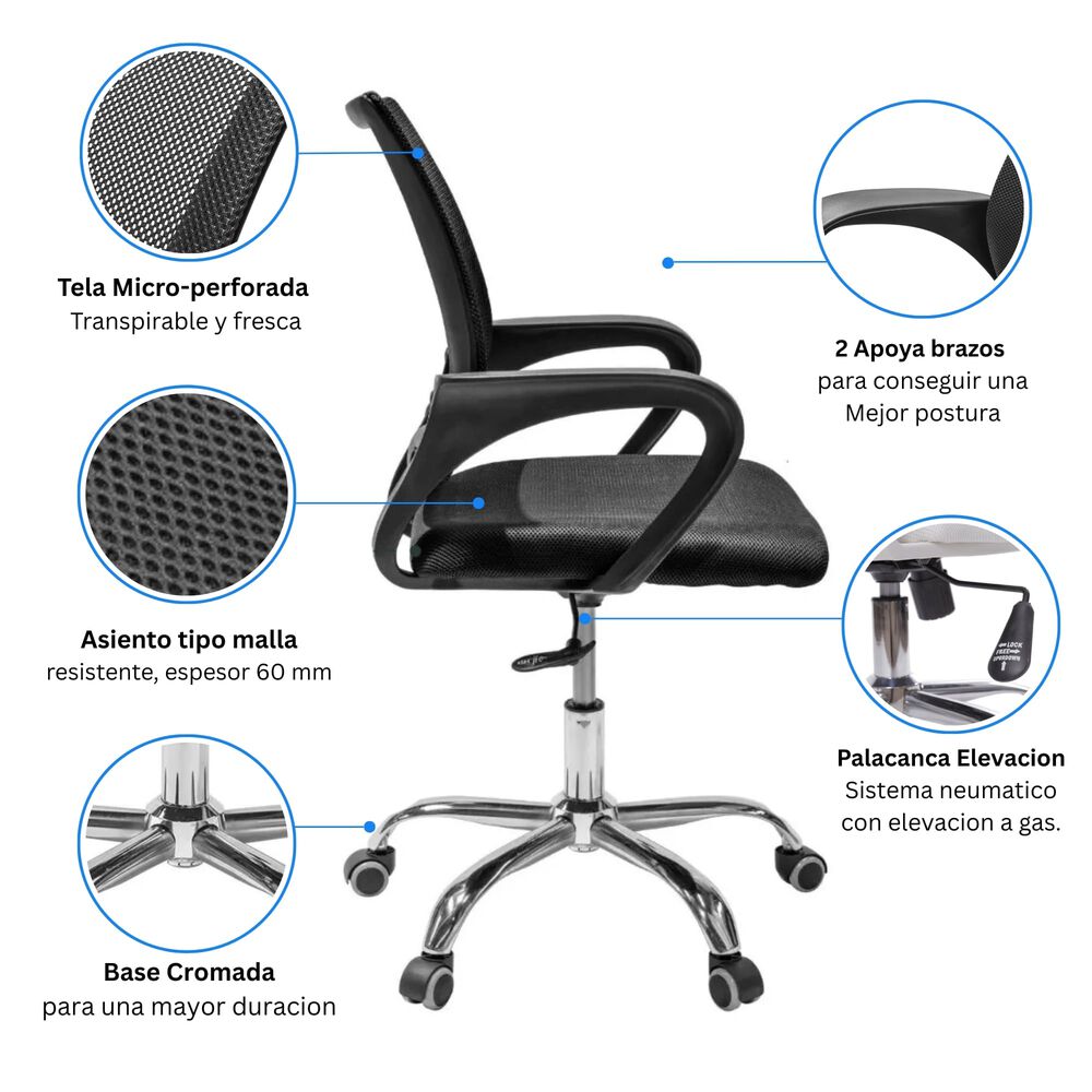 Silla Ejecutiva Ergon&oacute;mica New York Con Respaldo De Malla Negra image number 1.0