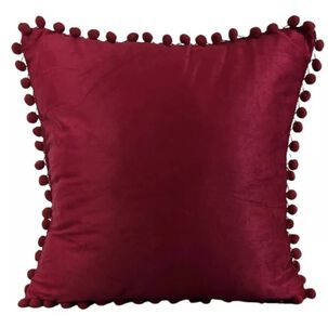 Funda De Cojines Con Pompones. Medida 45x45. Terciopelo. Burdeo