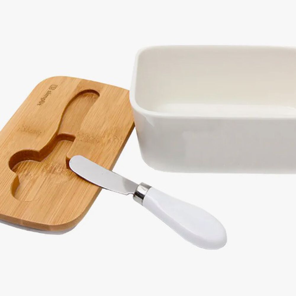 Mantequillero De Cer&aacute;mica Con Tapa Bamboo + Cuchillo 600 Ml image number 2.0