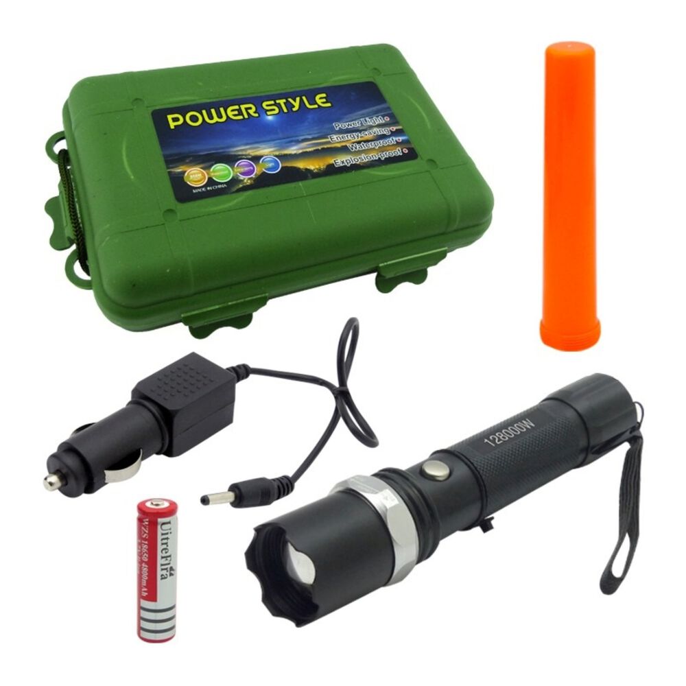 Linterna Led Tactica Caja Pvc Verde Con Zoom Y Cargador 12v Y Pilas image number 2.0