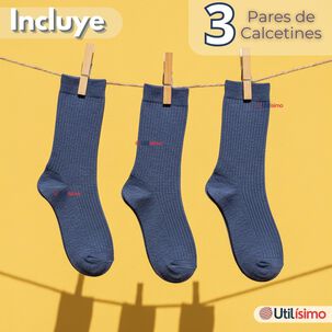 Pack 3 Calcet&iacute;nes Escolares Corto Algod&oacute;n Azul Ni&ntilde;o Y Ni&ntilde;a