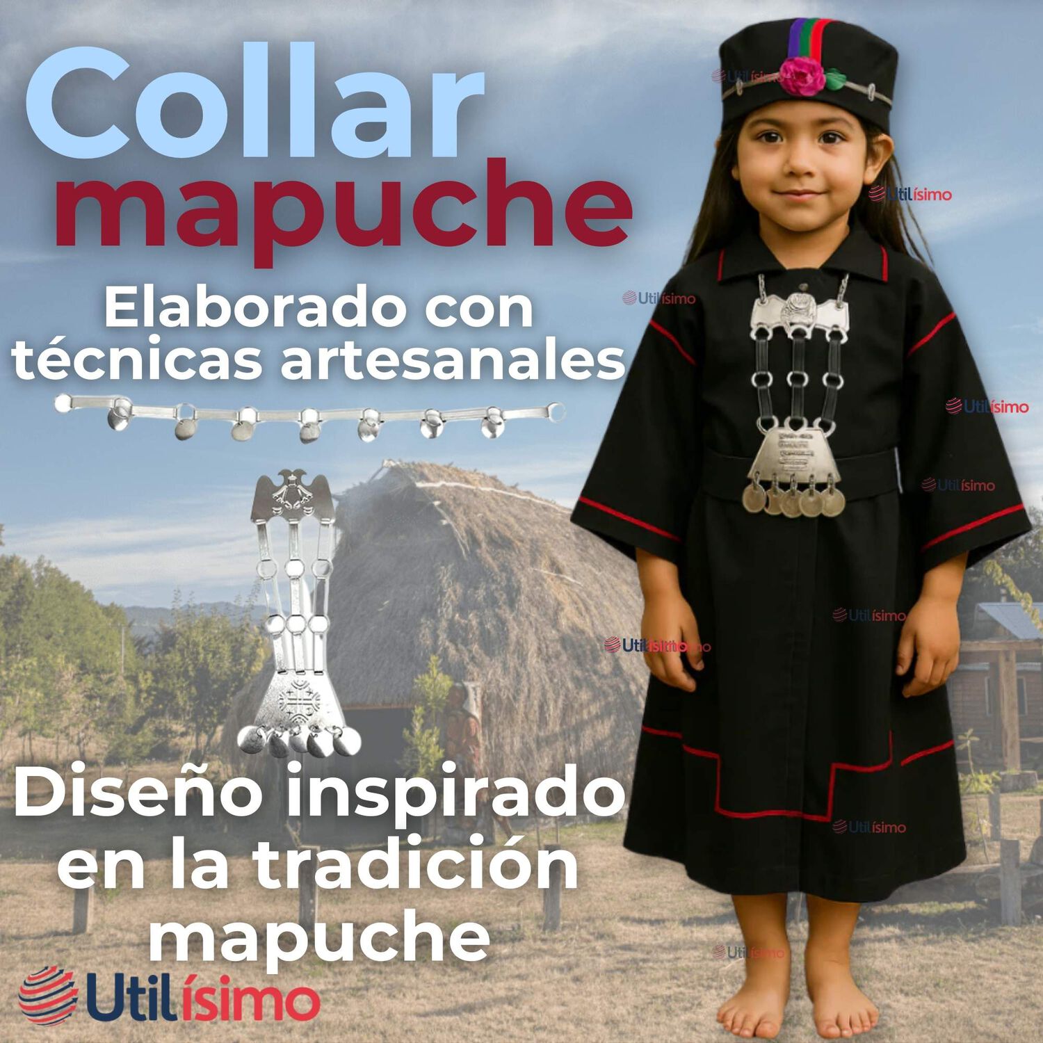 Collar Trapelacucha Mapuche Machi Aluminio Fiestas Patrias image number 1.0