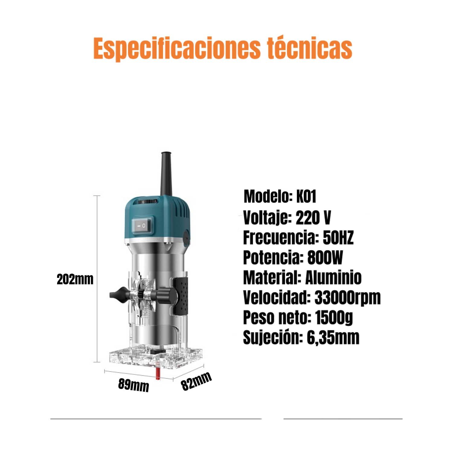 Kit Fresadora Recortadora 800w 6,35mm 15 Fresas Con Caja K01 image number 6.0