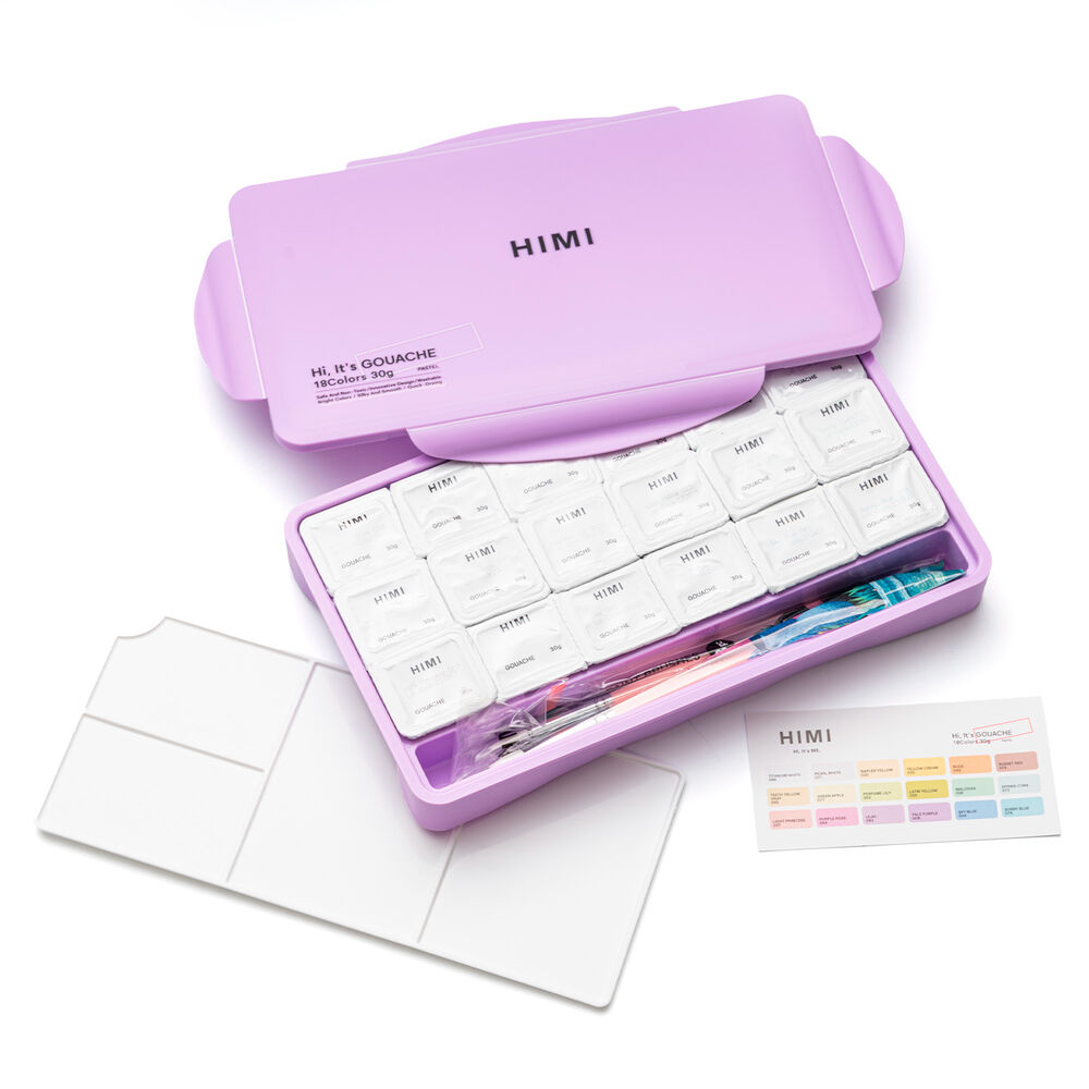 Himi Set Gouache 18 Colores Pastel 12g + 3 Pinceles Morado image number 1.0