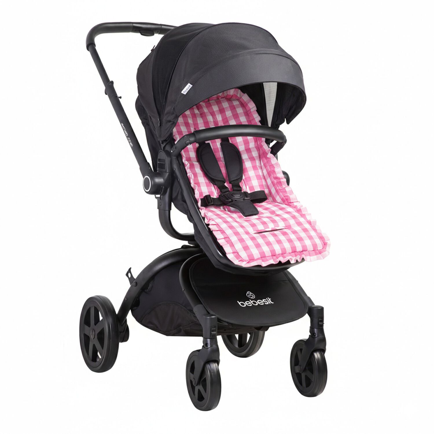 Coj&iacute;n Universal Coche Paseo Dise&ntilde;o Cuadros Rosado 40 X 80 Cm image number 1.0