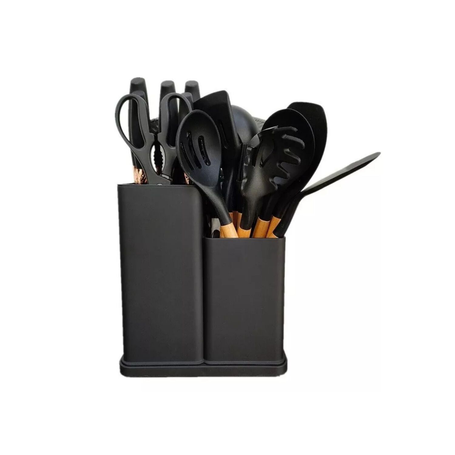 Set 19 Utensilios Cocina Silicona Acero Inoxidable Negro image number 0.0