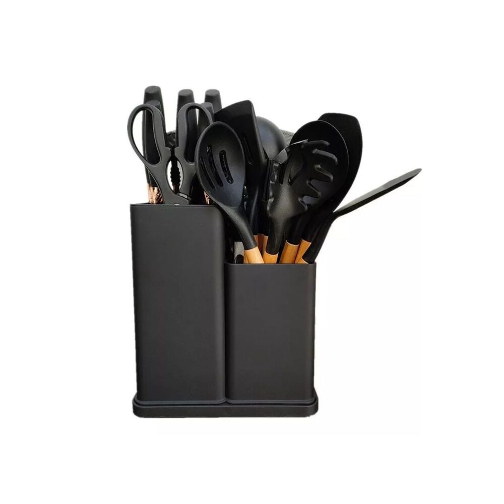 Set 19 Utensilios Cocina Silicona Acero Inoxidable Negro image number 0.0