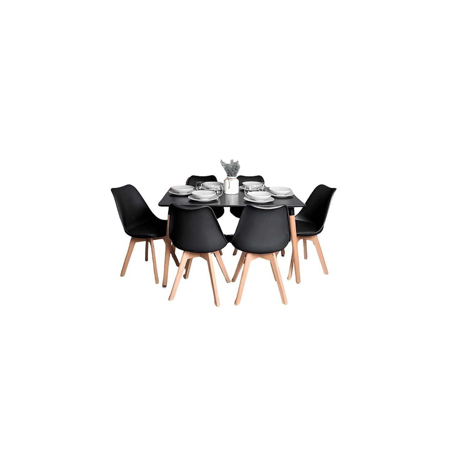 Comedor Mesa Rectangular Negra + 6 Sillas Tulip Negras image number 0.0