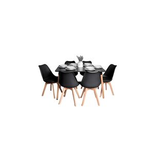 Comedor Mesa Rectangular Negra + 6 Sillas Tulip Negras