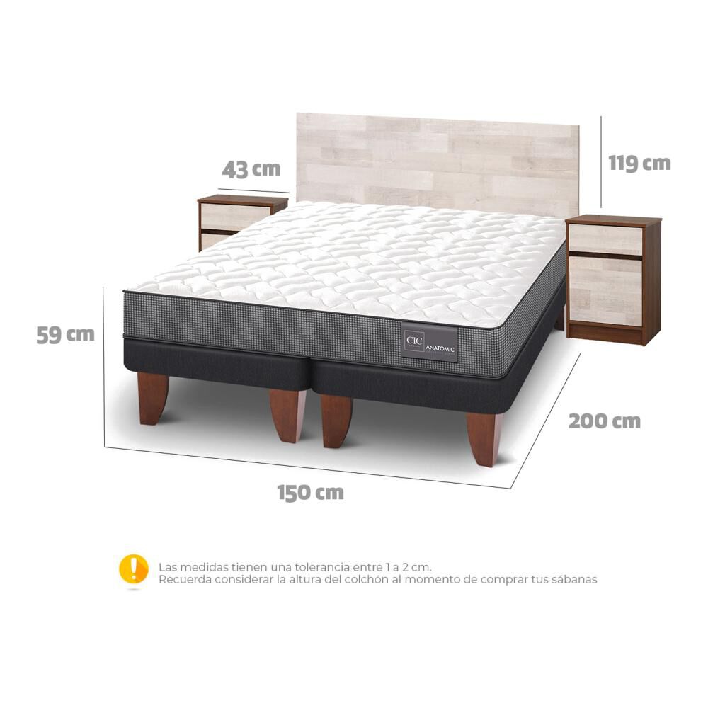 Cama Europea Cic Anatomic / 2 Plazas / Base Dividida + Set De Maderas image number 3.0