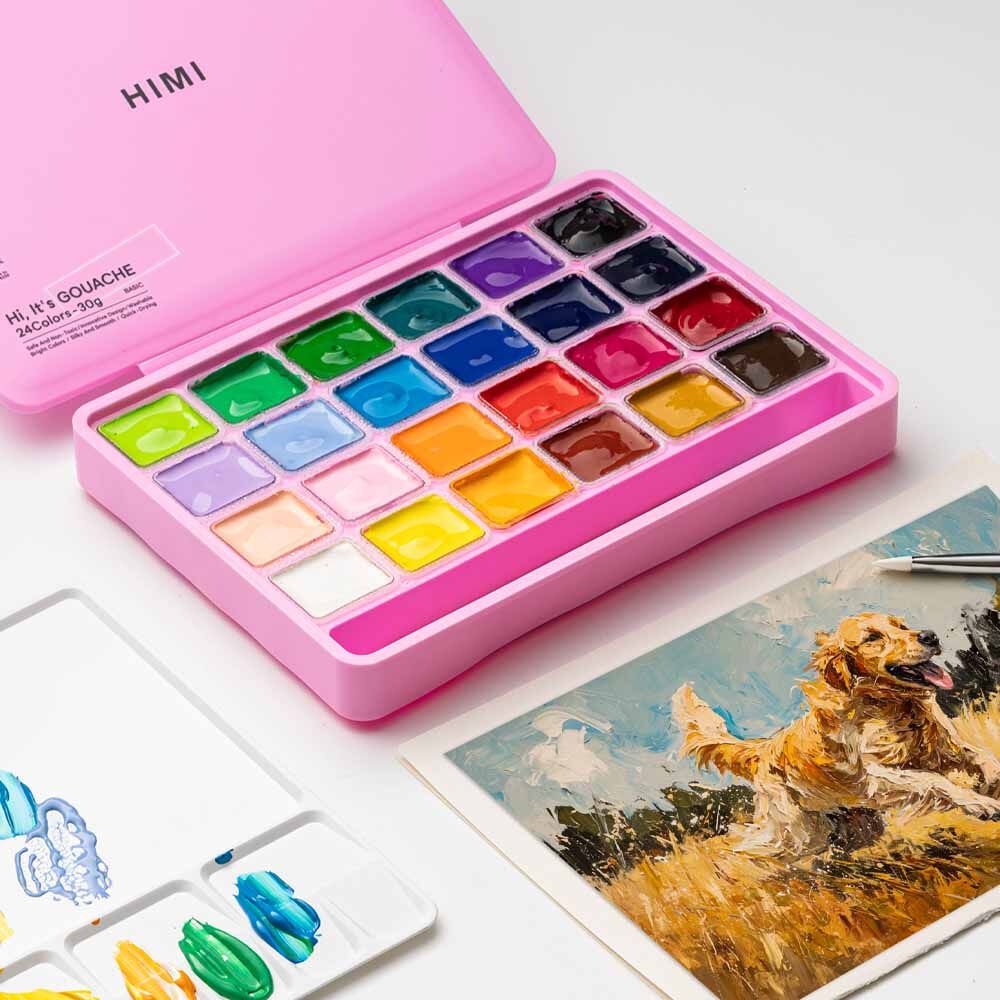 Set Himi Gouache 24 Colores / 30gr Incluye Pinceles Rosado image number 0.0