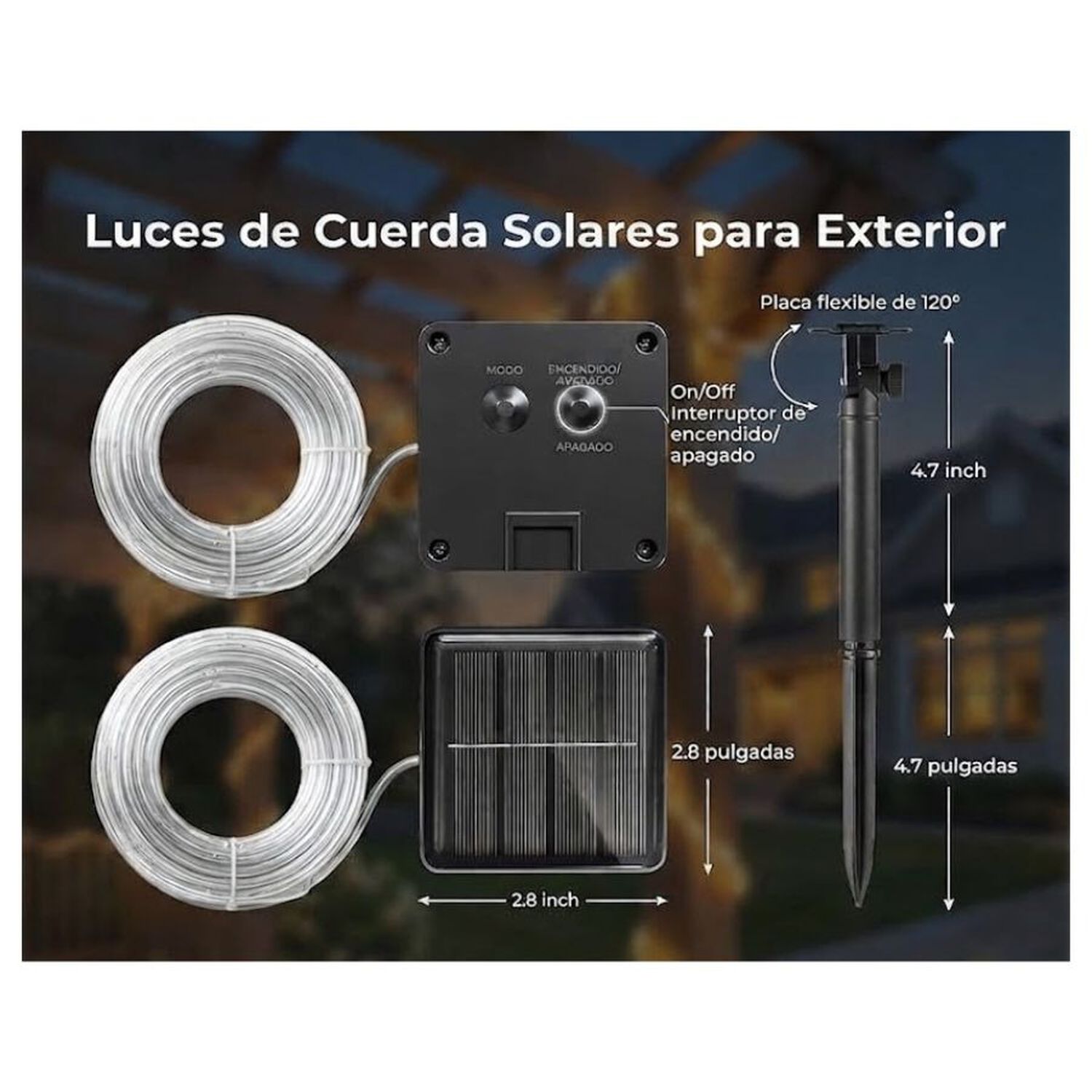 Manguera Luces Led Solar Exterior Jard&iacute;n Decoraci&oacute;n Multicolor 10m image number 2.0