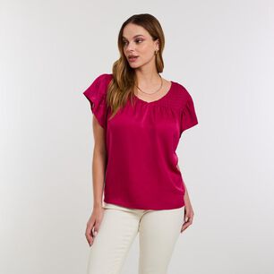 Blusa Panel E&aacute;sticado En Escote Manga Corta Mini Vuelo Mujer Kimera