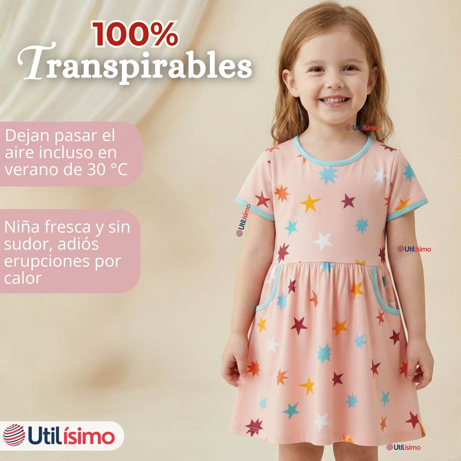 Vestido Manga Corta Estrellas Algod&oacute;n Ni&ntilde;a image number 7.0
