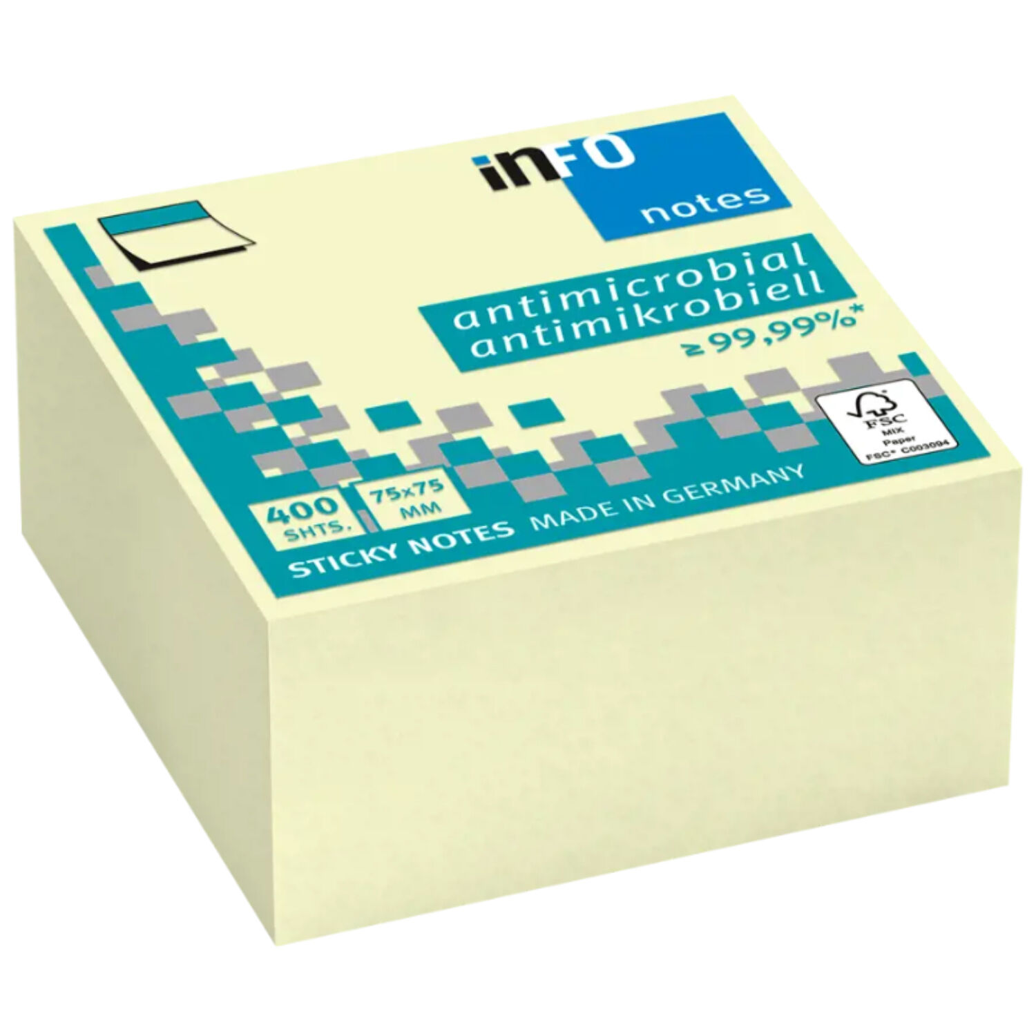 Pads Notas Adhesivas Antimicrobial 400hojas 75mmx75mm - Ps image number 0.0