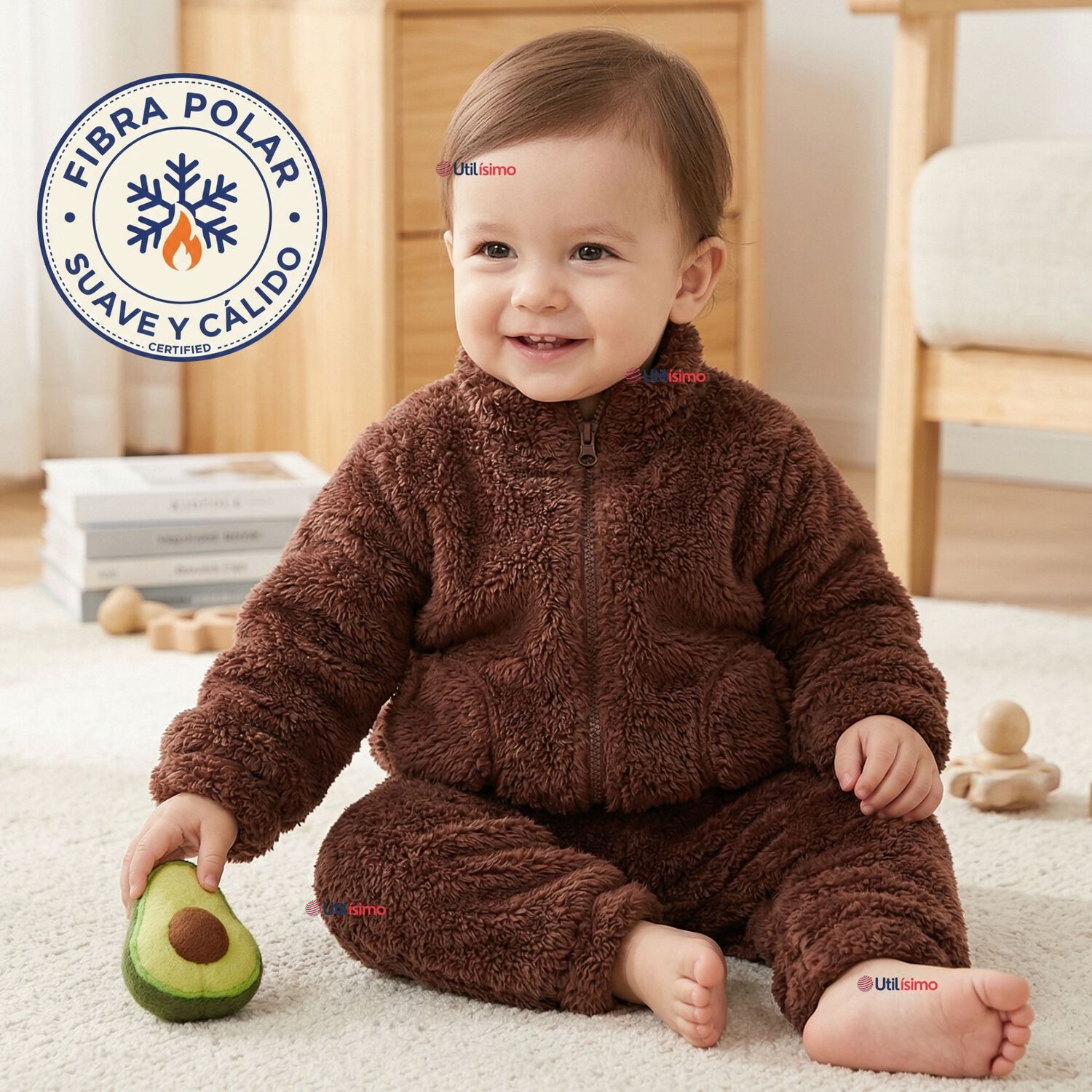 Conjunto 2 Piezas Buzo Poler&oacute;n Pantal&oacute;n Bebe Ni&ntilde;o Poli&eacute;ster Brown image number 0.0