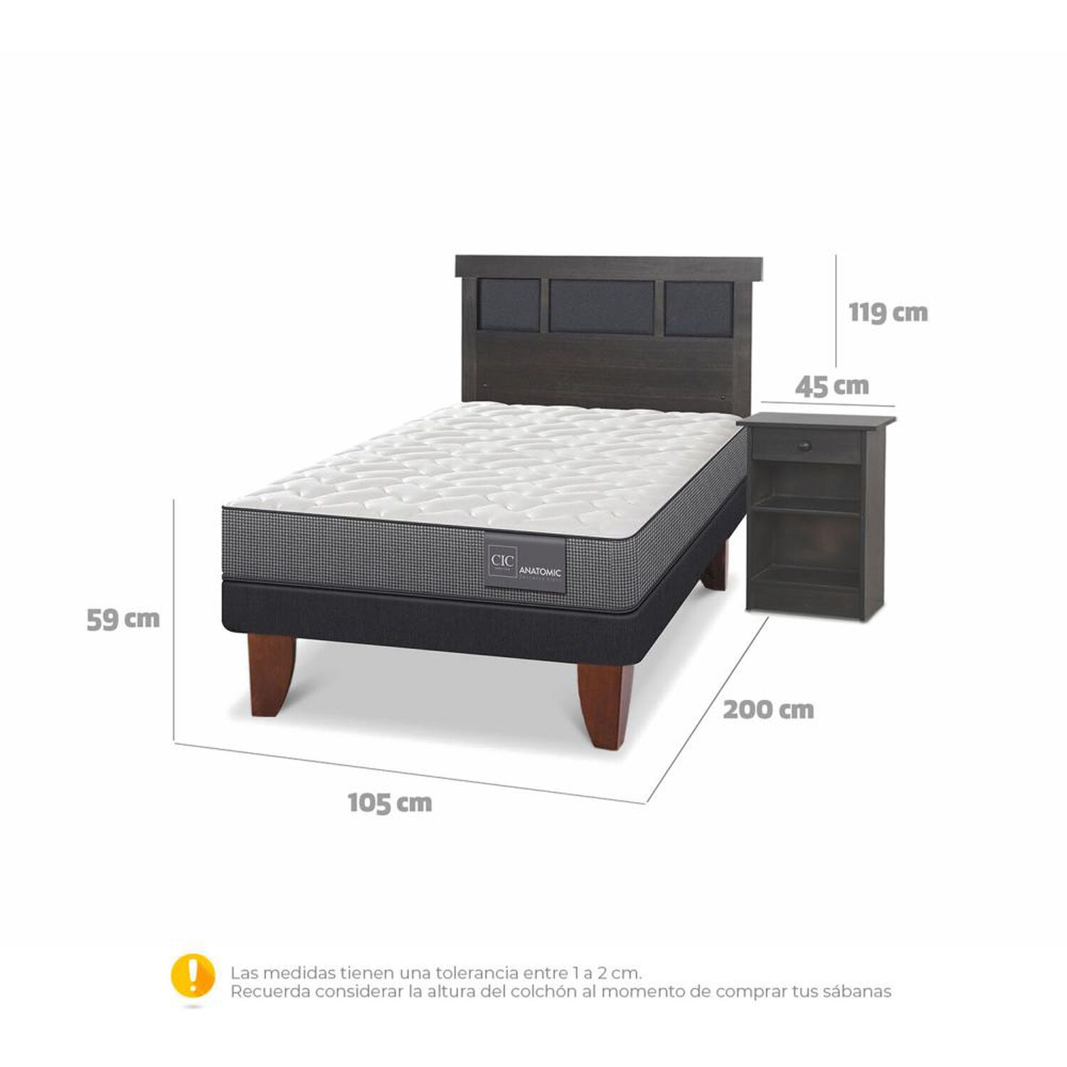 Cama Europea Cic Anatomic / 1.5 Plazas / Base Normal + Set De Maderas image number 4.0