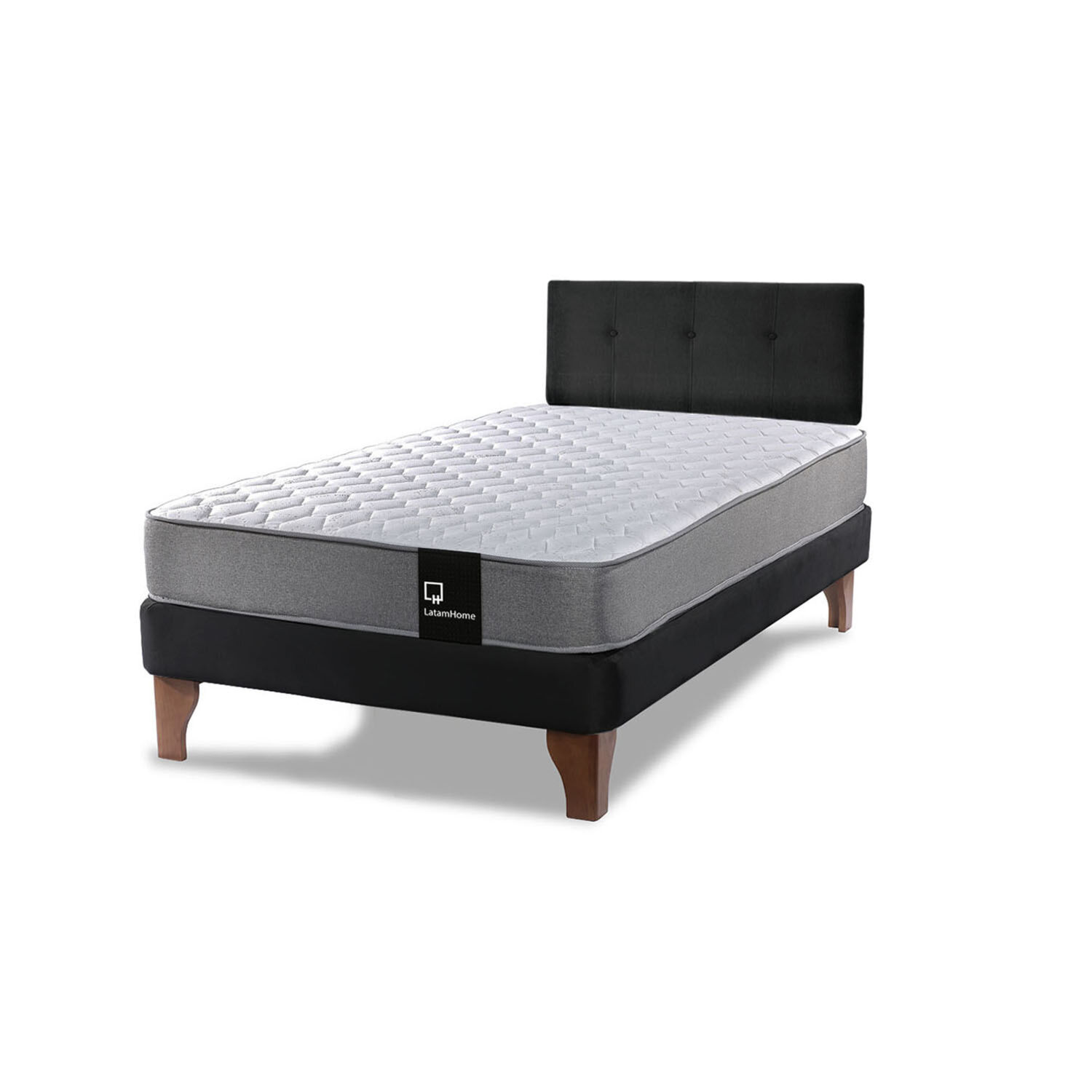 Cama Europea Zen Best 1.5 Plaza Tela Velvet Negro + Respaldo image number 1.0
