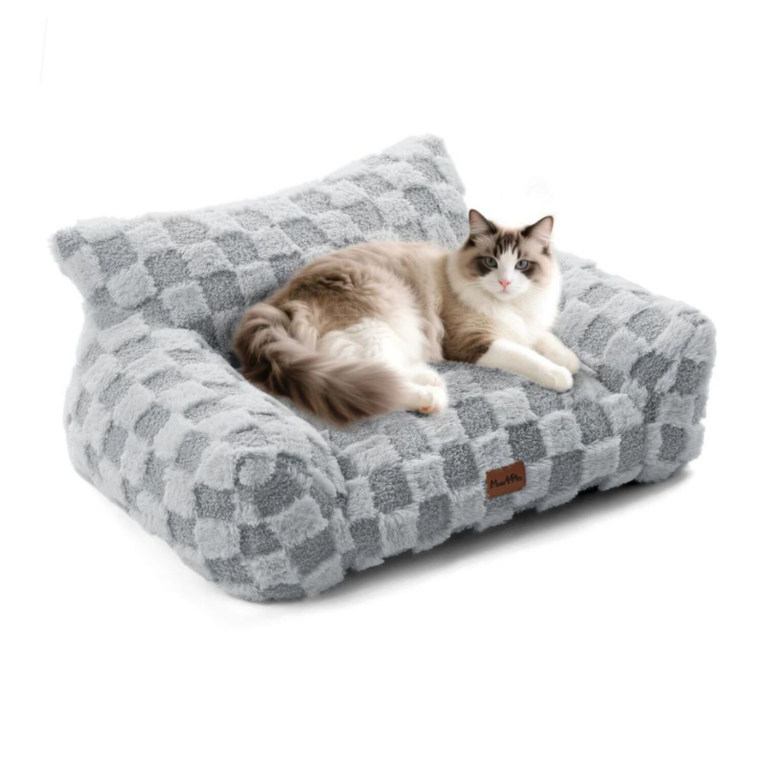 Cama Sof&aacute; Para Perros Y Gatos Dise&ntilde;o Cuadros Gris Lavable Talla L image number 4.0