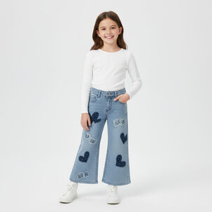 Pantalon Jean Ni&ntilde;a Con Corazones Brillantes Y Estilo Moderno